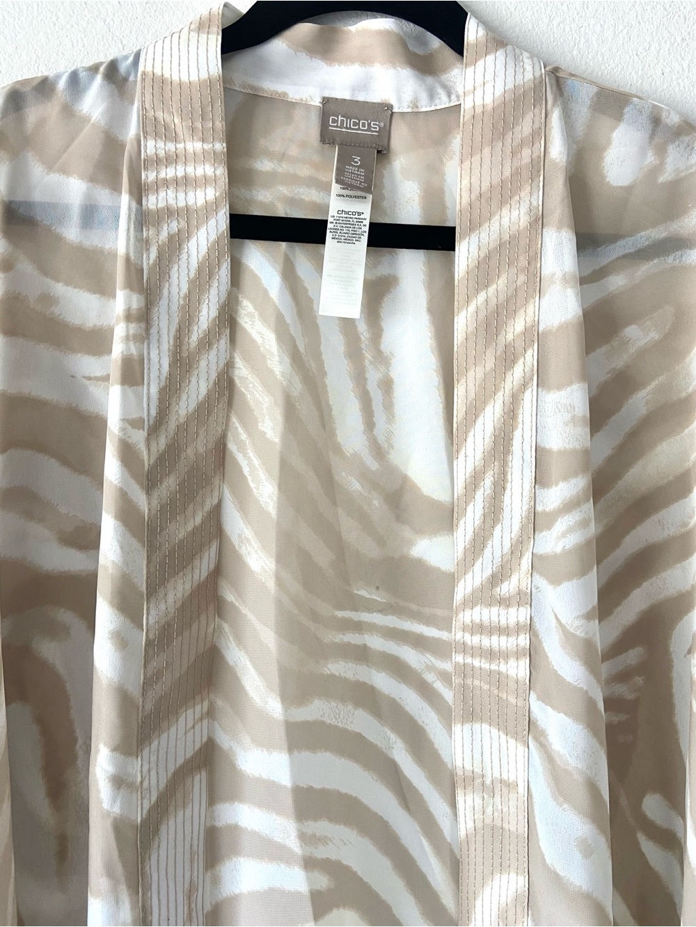 Chico’s Zebra Print Open Front Kimono Cardigan Cover Up Size 3 - Picture 3 of 9
